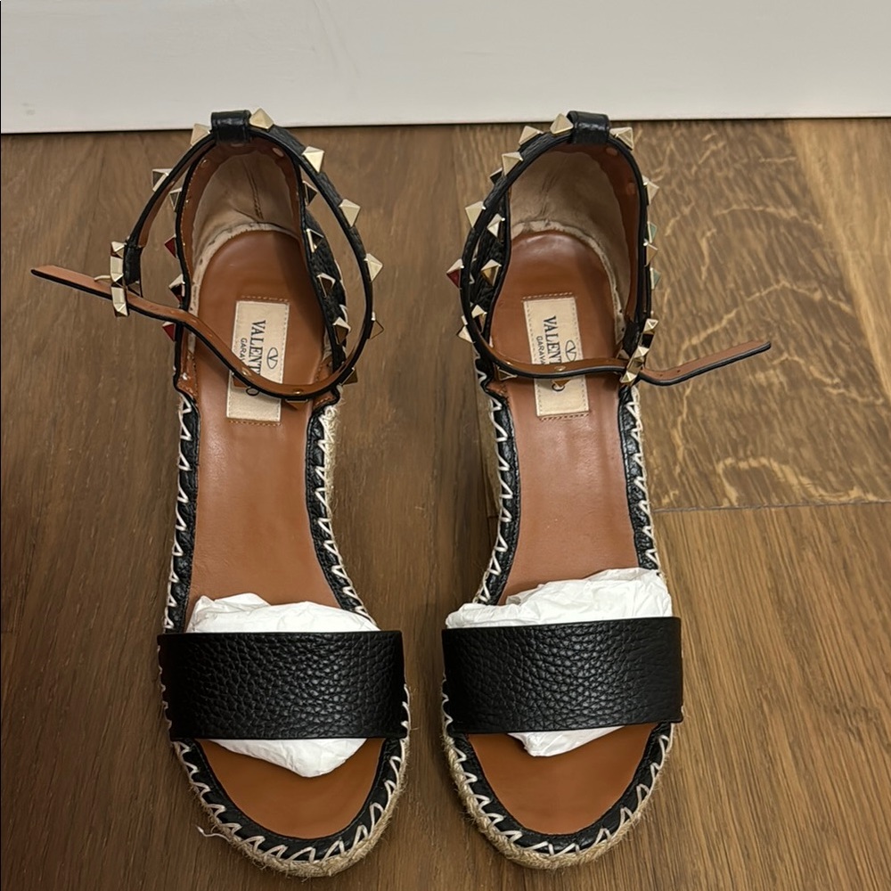 Valentino Black Espadrille Shoes with Chain Detail